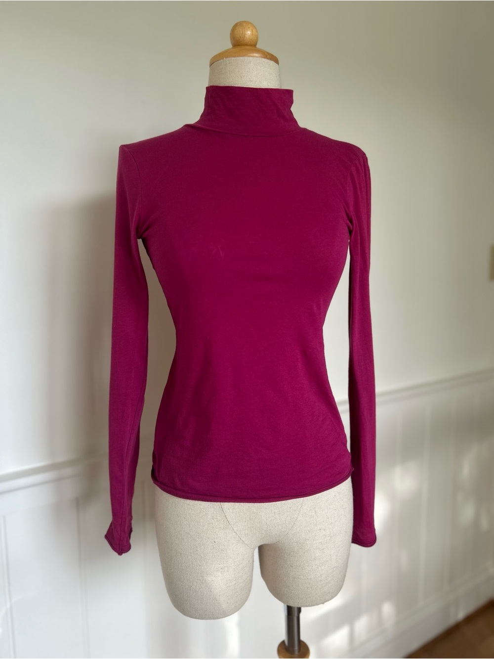 Anthropologie Fitted Magenta Turtleneck Long-Sleeve Top